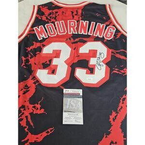 Alonzo Mourning Autographed/Signed Jersey JSA COA Black Custom Jersey